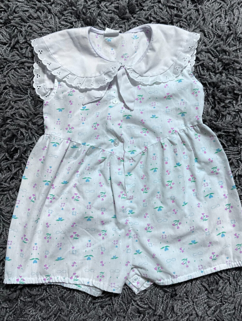 Vintage 80s 90s Floral Print Baby Romper with Lace Collar